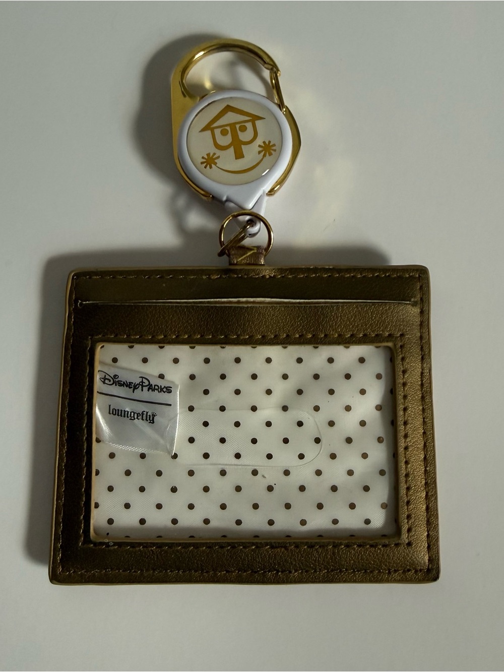 Loungefly (Disney) Gold Metallic Cardholder White Polka Dot Interior with strap